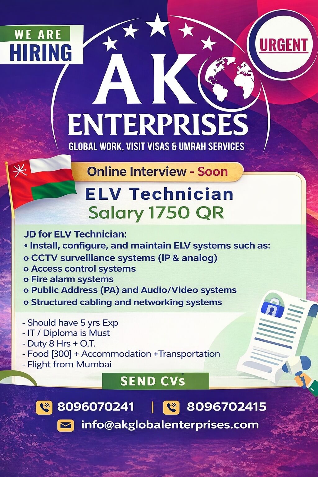 Elv Technicians for Qatar Elv Technicians for Qatar