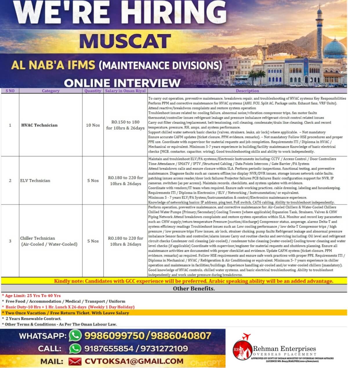 HIRING FOR MUSCAT HIRING FOR MUSCAT