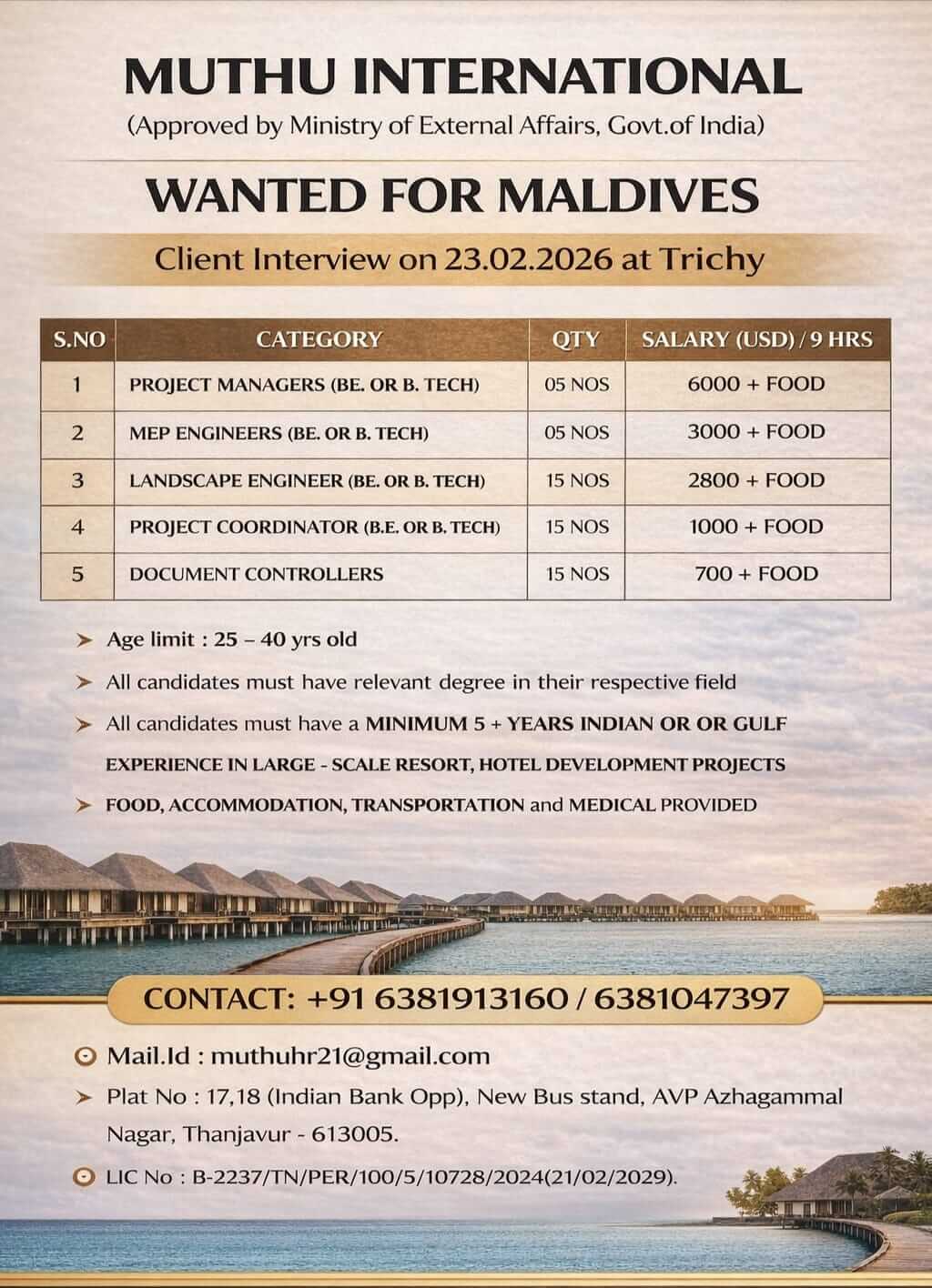 WANTED FOR MALDIVES