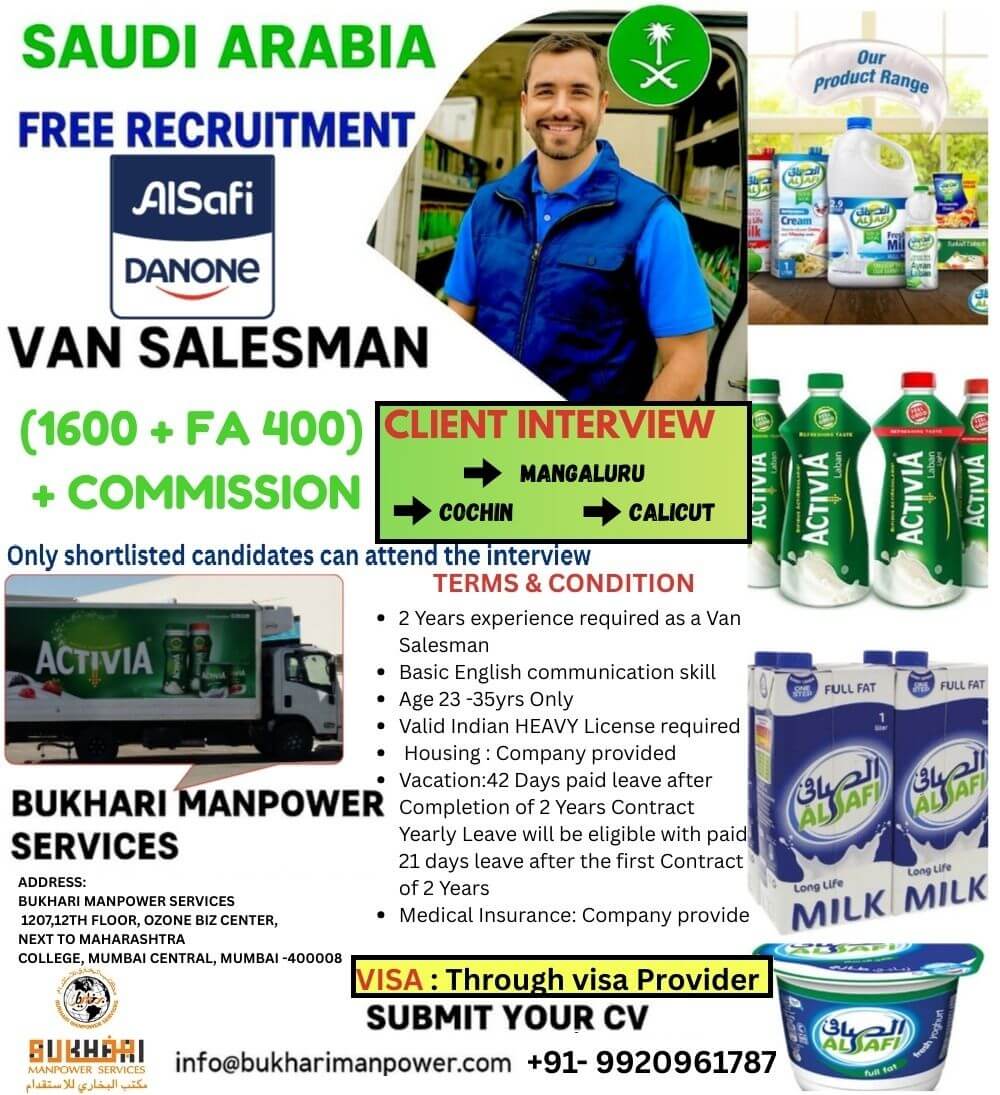 SAUDI ARABIA RECRUITMENT-VAN SALESMAN SAUDI ARABIA RECRUITMENT-VAN SALESMAN