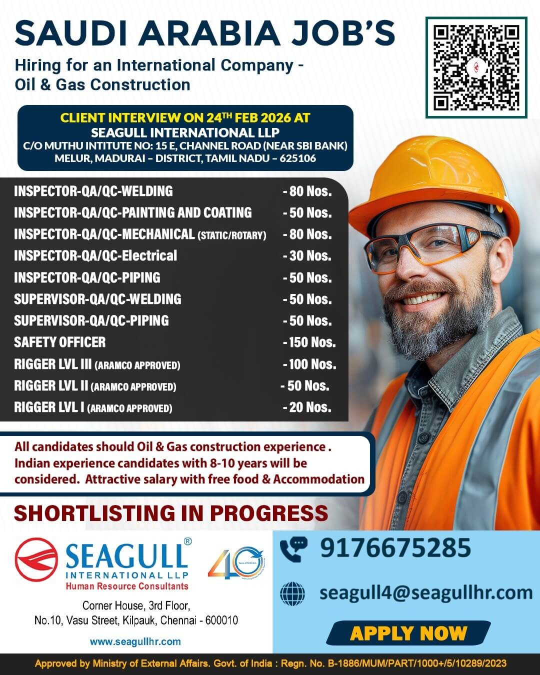 VERY URGENT REQUIREMENTS FOR OIL & GAS LONG TIME PROJECT AT SAUDI ARABIA - KSA