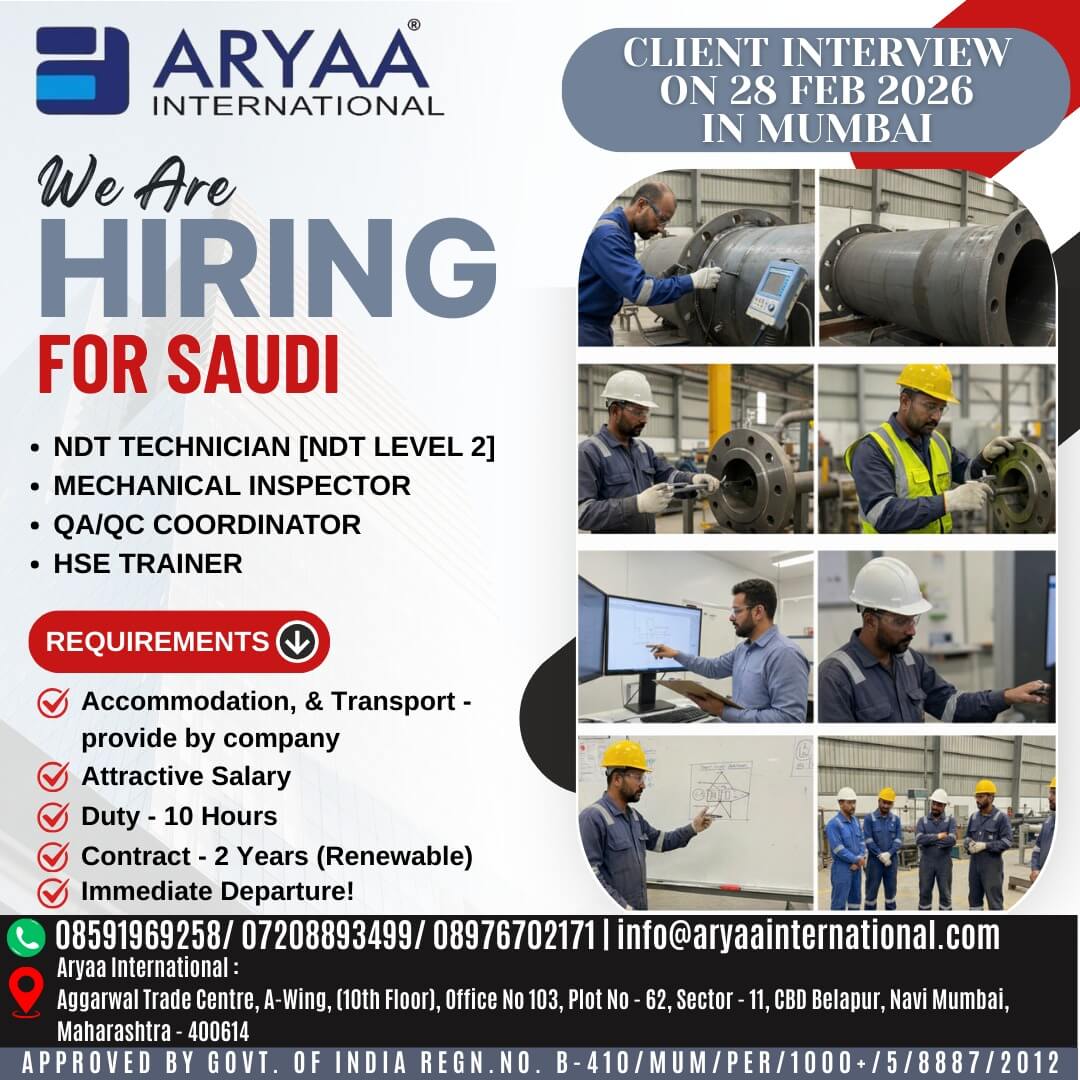Urgent Hiring for Saudi Arabia | Client Interview in Mumbai – 28 Feb 2026 ??