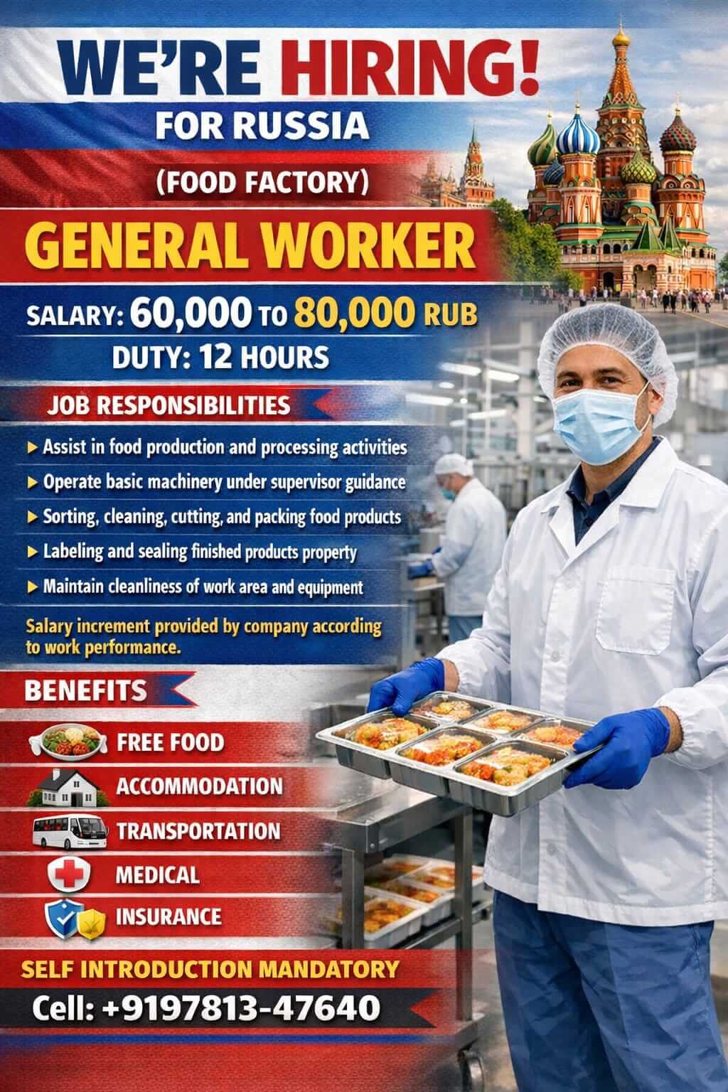 Urgent requirement for Russia Food Company