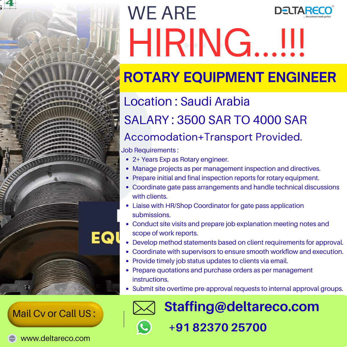 Hiring  Rotary Equipment Engineer for Saudi Arabia