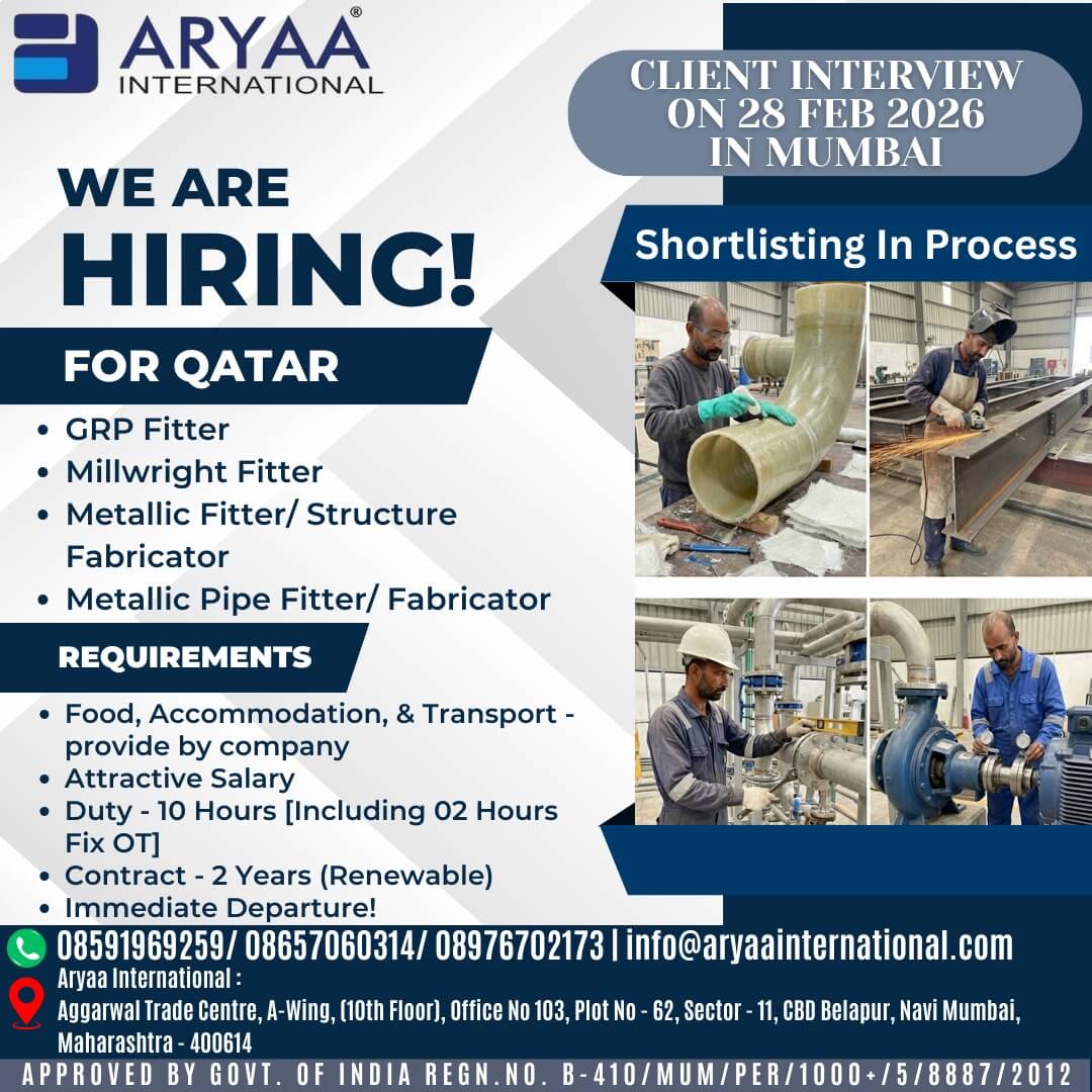 Hiring for Qatar Client Interview on 28 Feb 2026 | Mumbai ?? Hiring for Qatar Client Interview on 28 Feb 2026 | Mumbai ??