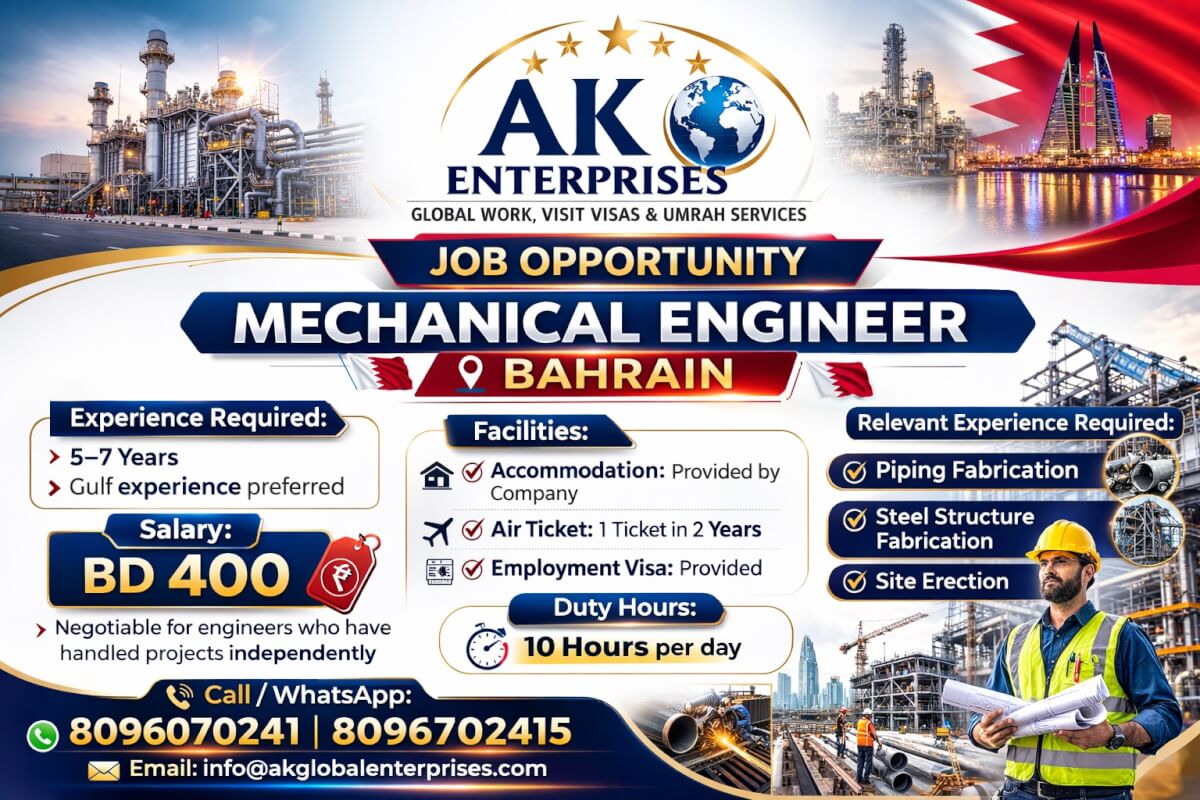 Job Opportunity – Mechanical Engineer | Bahrain