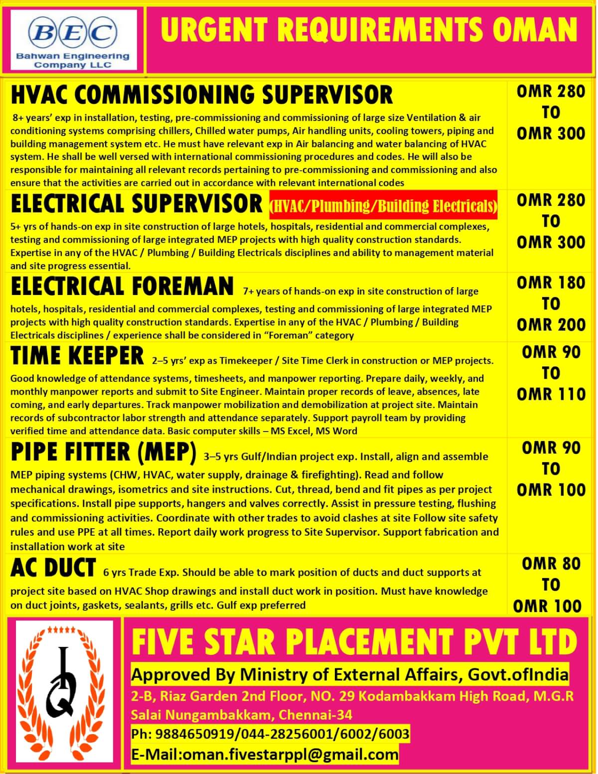 URGENT REQUIREMENT FOR OMAN URGENT REQUIREMENT FOR OMAN