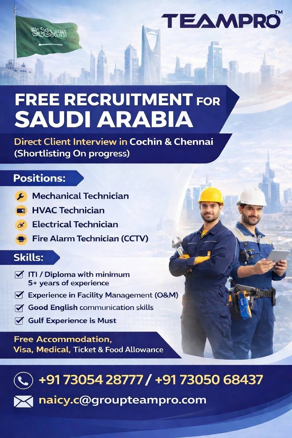 Free Recruitment for Saudi Arabia - Technician