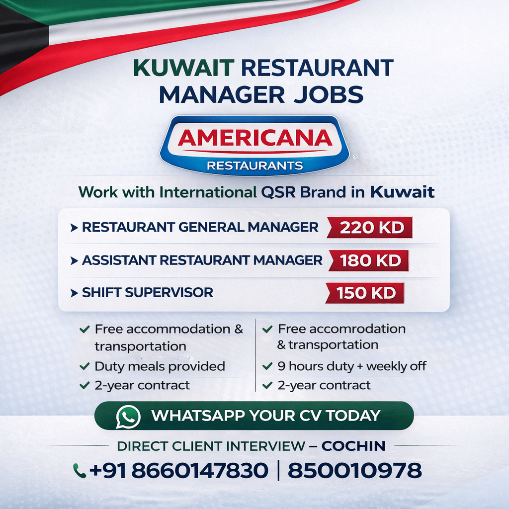 Urgent Hiring Restaurant Managers for Kuwait – Direct Client Interview Urgent Hiring Restaurant Managers for Kuwait – Direct Client Interview