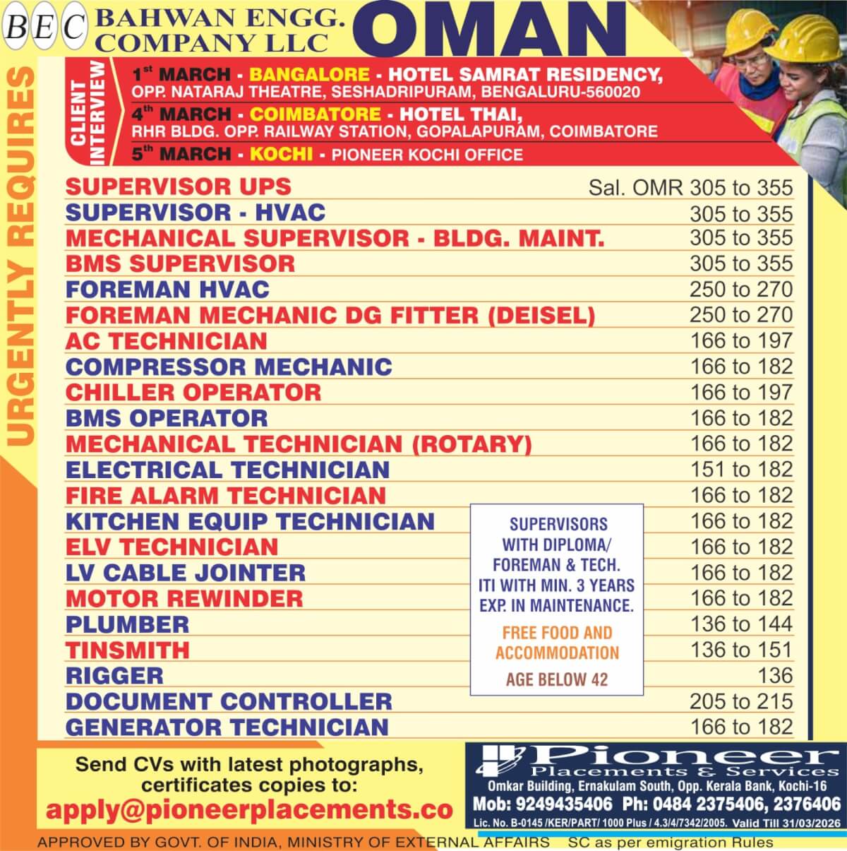 SUPERVISORS AND TECHNICIANS - Facility Maintenance SUPERVISORS AND TECHNICIANS - Facility Maintenance