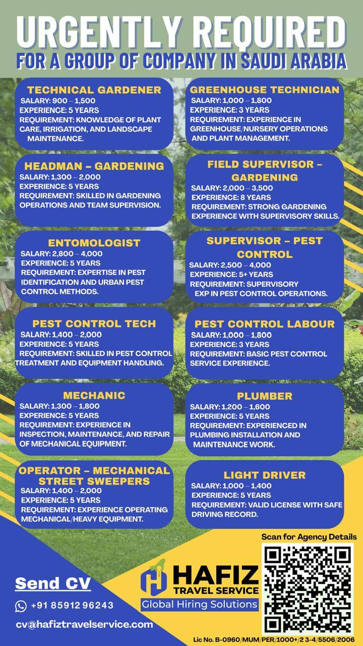 URGENTLY REQUIRED FOR SAUDI ARABIA FOR GARDEN