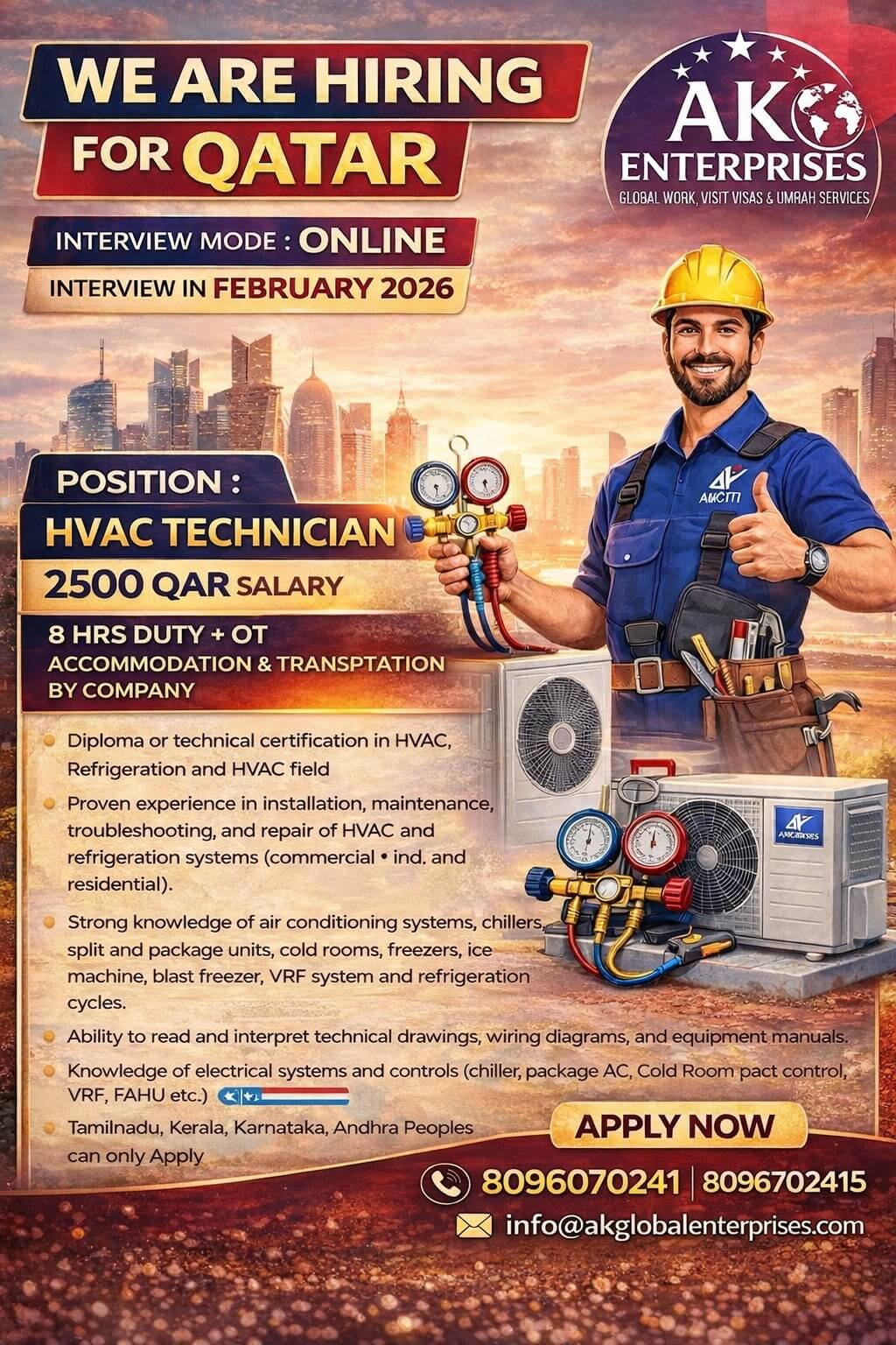 HVAC Technician -Qatar Requirement HVAC Technician -Qatar Requirement