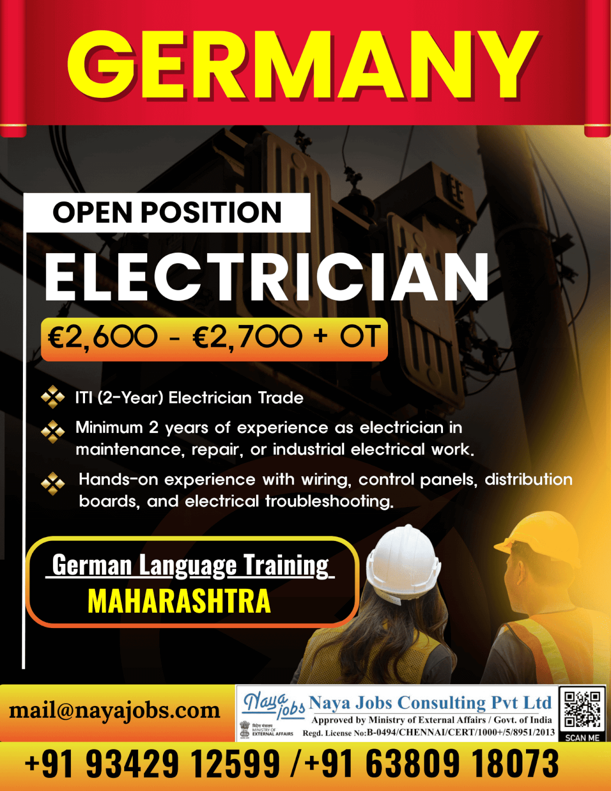 HIRING – ELECTRICIAN (GERMANY)