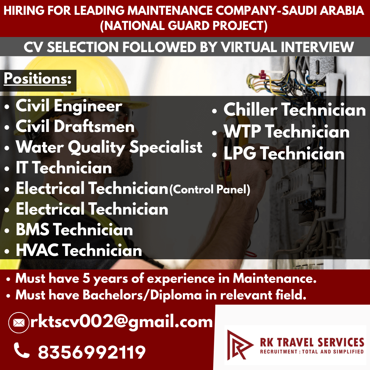 HIRING FOR LEADING MAINTENANCE COMPANY-SAUDI ARABIA (NATIONAL GUARD PROJECT)