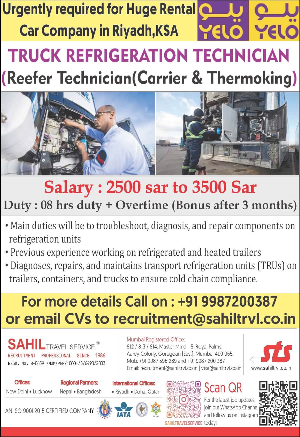 Required for huge and highly reputed company in Riyadh, Saudi arabia.