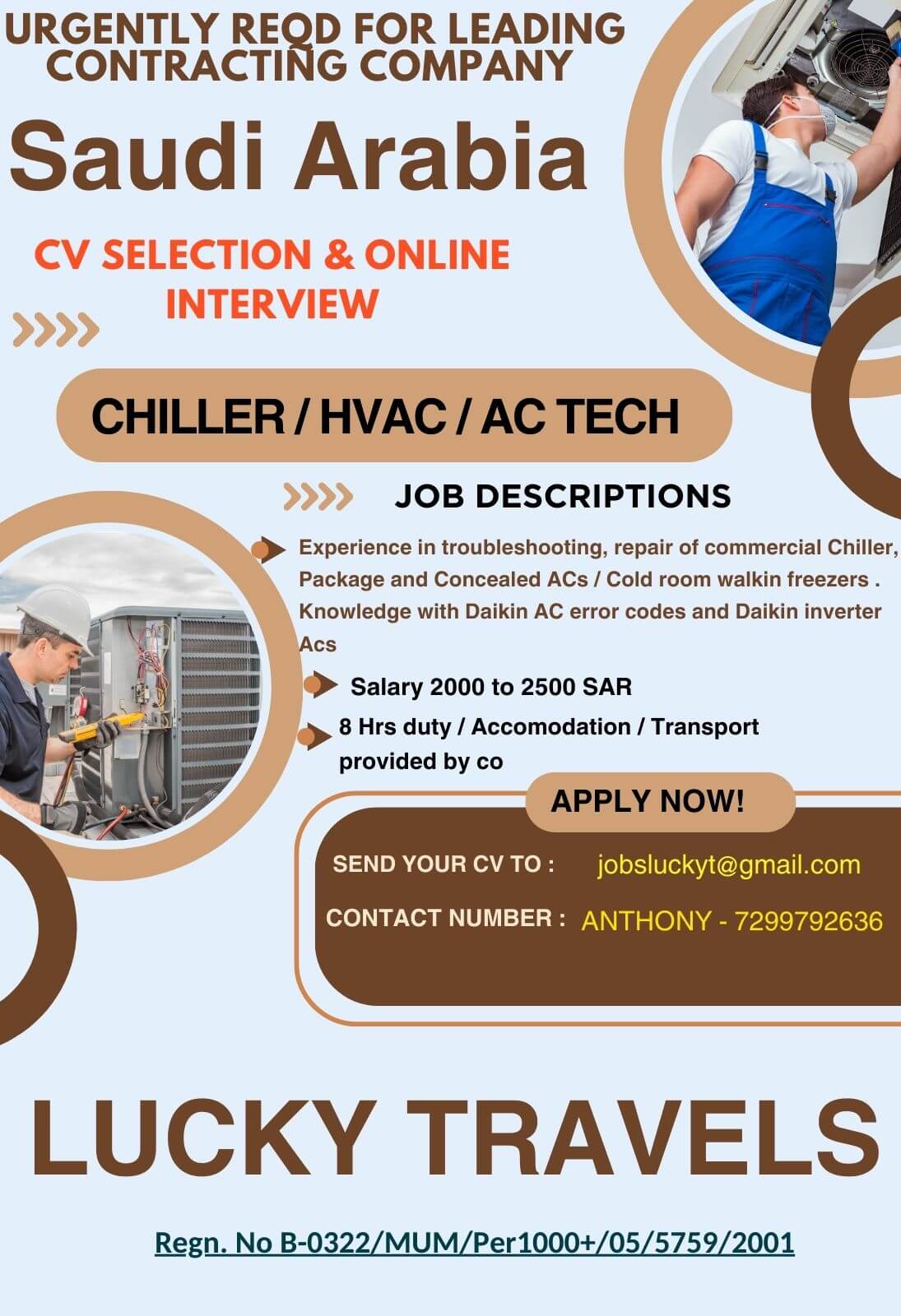 URGENTLY NEED FOR SAUDI ARABIA - CV SELECTION & ONLINE INTERVIEW - 7299792636