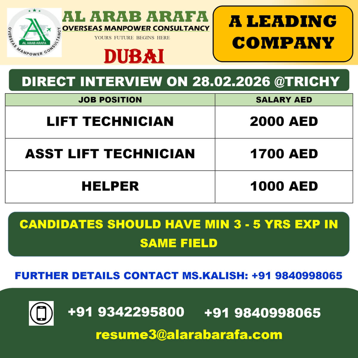 Direct interview on 28.02.2026 @trichy