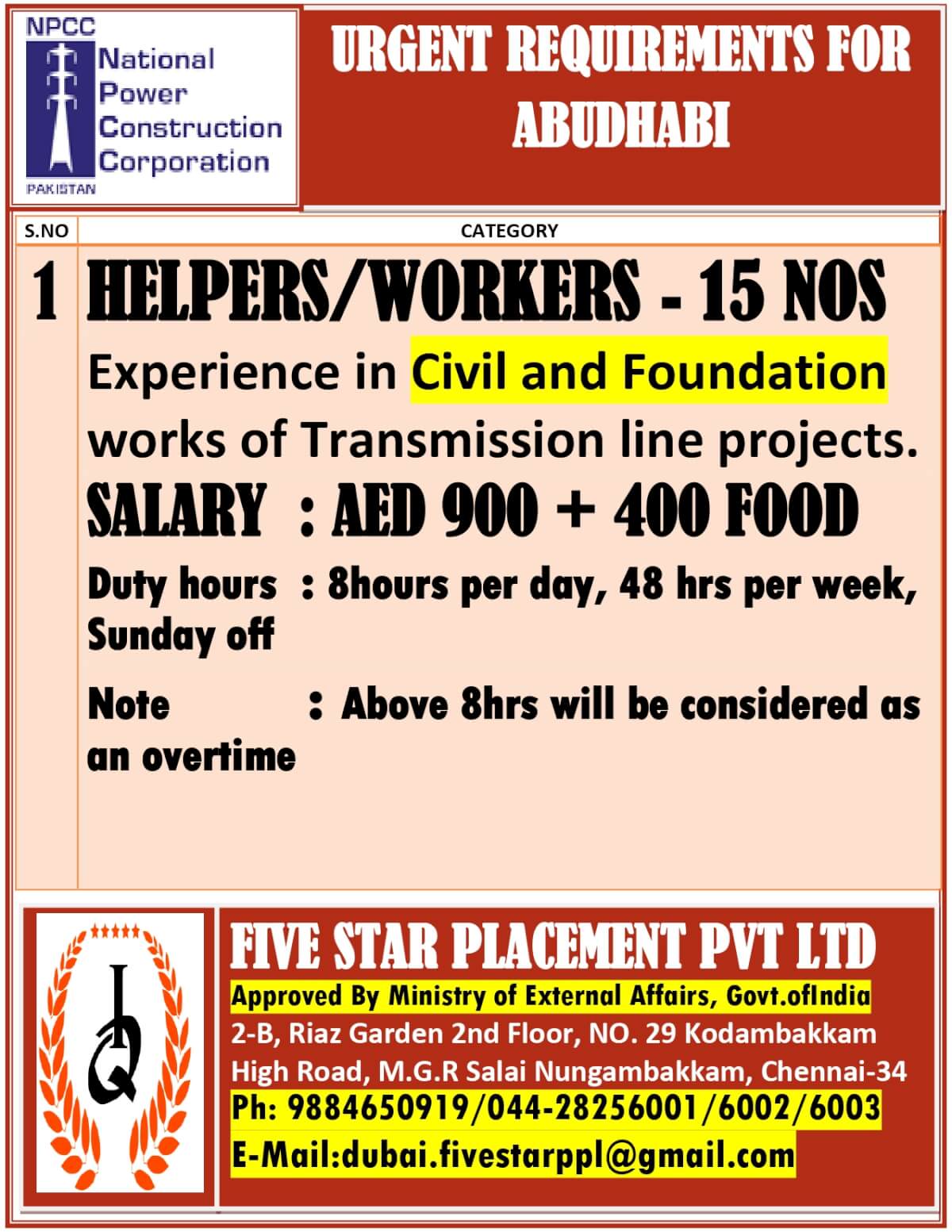 URGENT REQUIREMENT FOR ABUDHABI