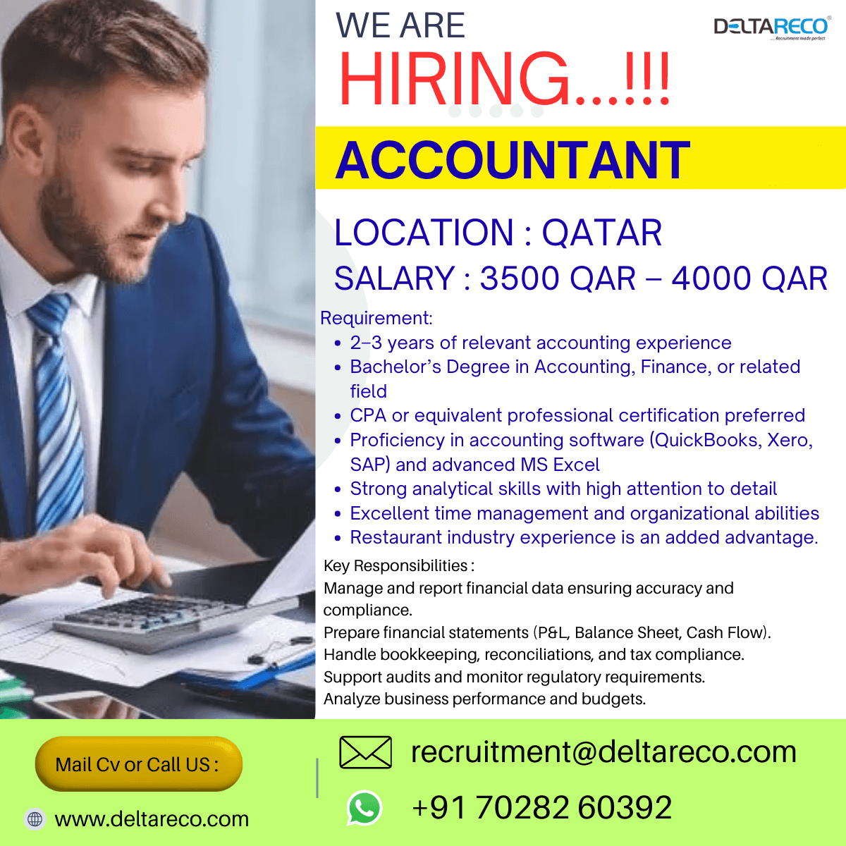 Hiring Accountant for Qatar Location Hiring Accountant for Qatar Location