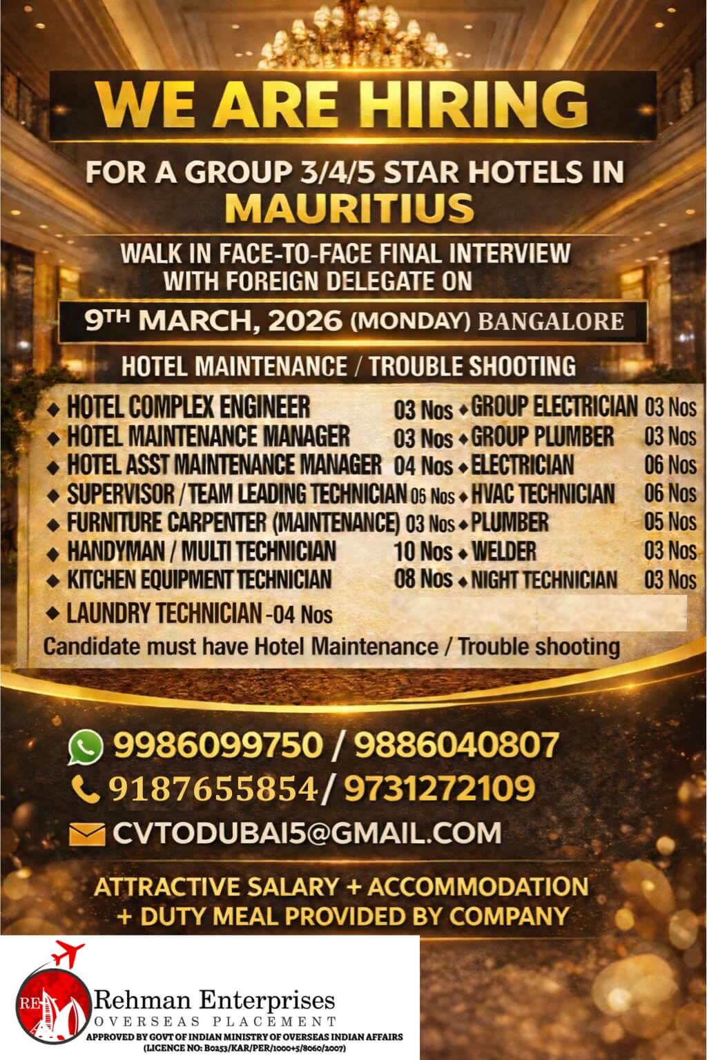 HIRING FOR MAURITIUS HIRING FOR MAURITIUS