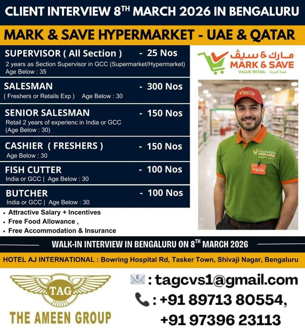 Urgently Required – Hypermarket Staff (Multiple Positions) – UAE & Qatar