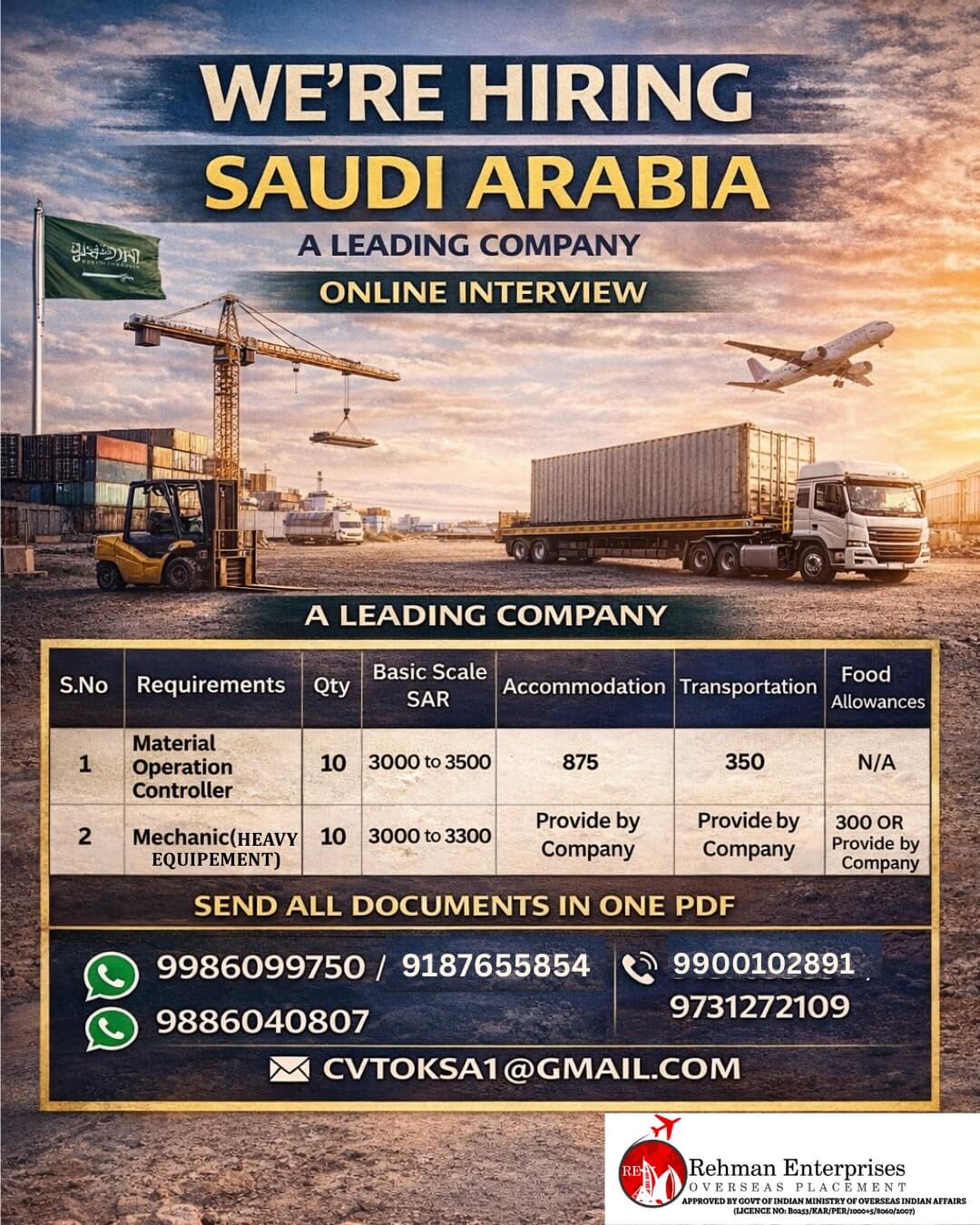 HIRING FOR SAUDI ARABIA HIRING FOR SAUDI ARABIA