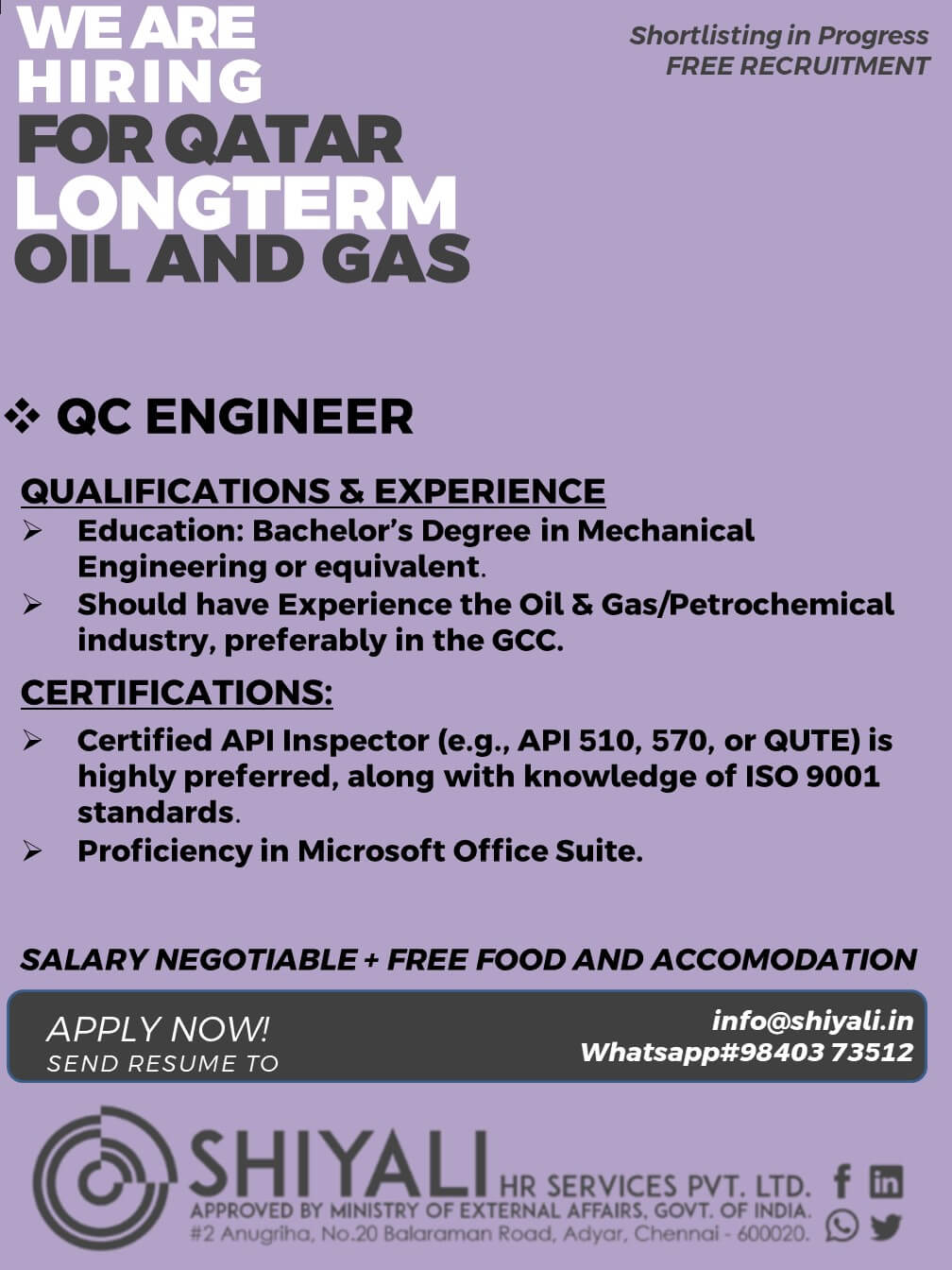 QC ENGINEER / QC INSPECTOR / WELDING SUPERVISOR QC ENGINEER / QC INSPECTOR / WELDING SUPERVISOR