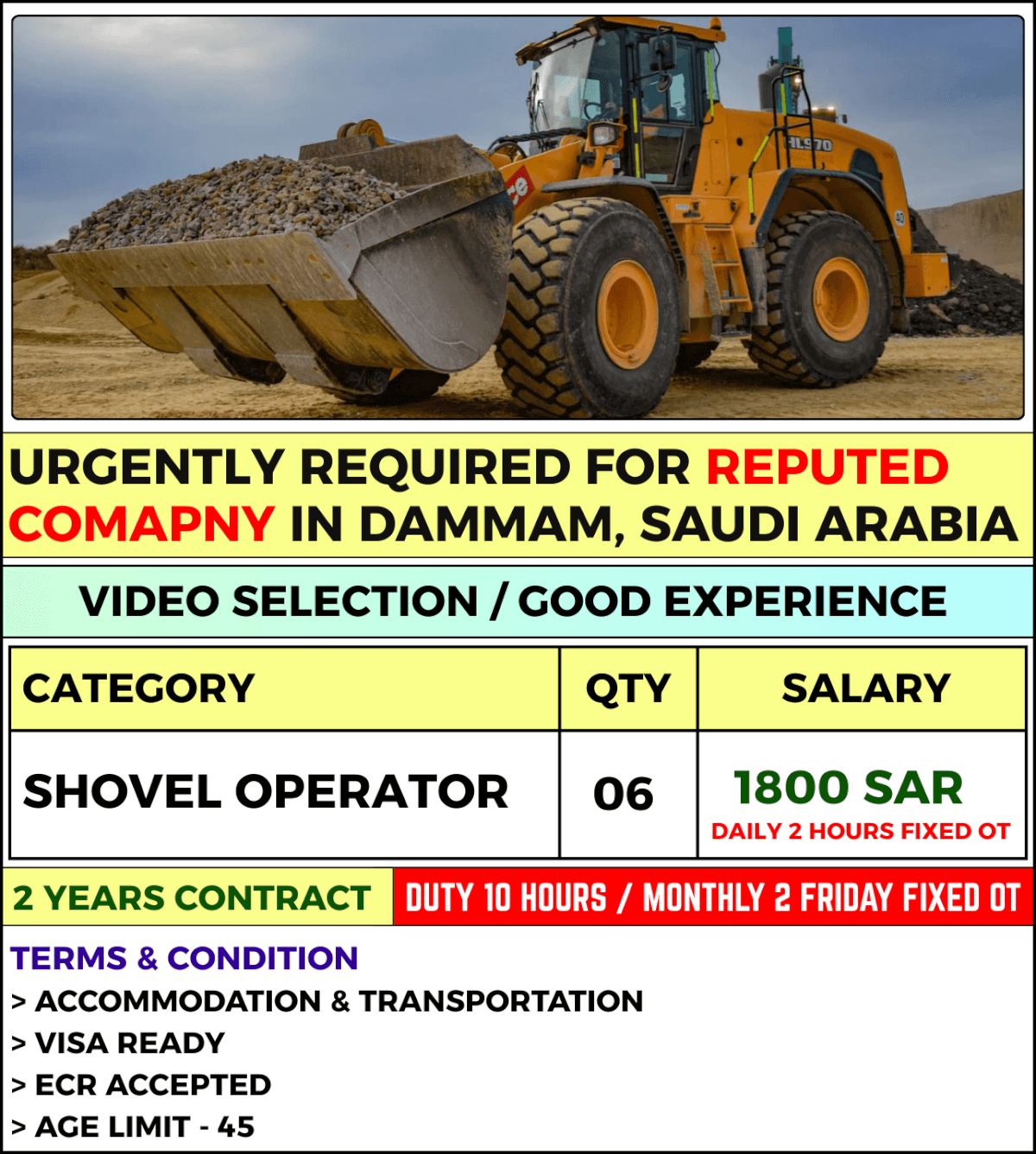 Urgently required for REPUTED COMPANY IN KINGDOM OF SAUDI ARABIA