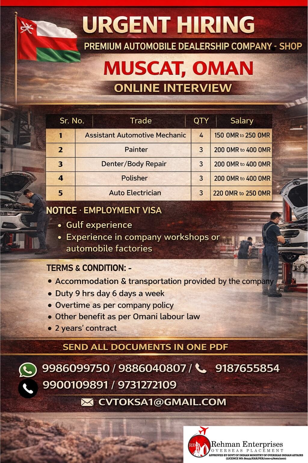 HIRING FOR OMAN-MUSCAT