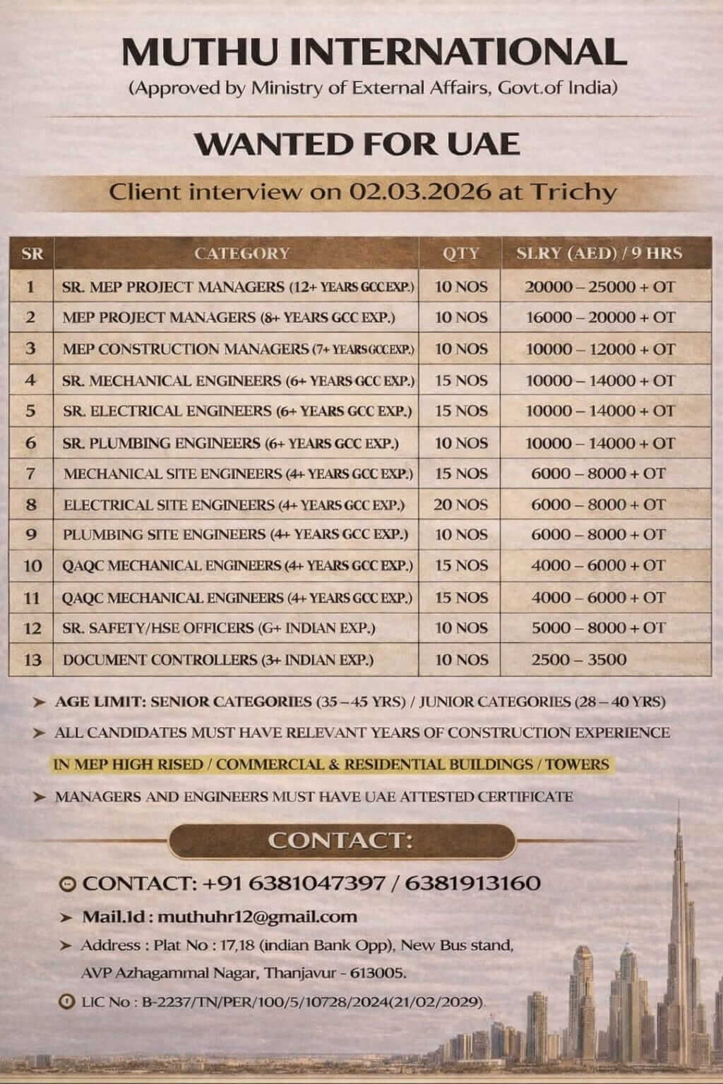 WANTED FOR UAE WANTED FOR UAE