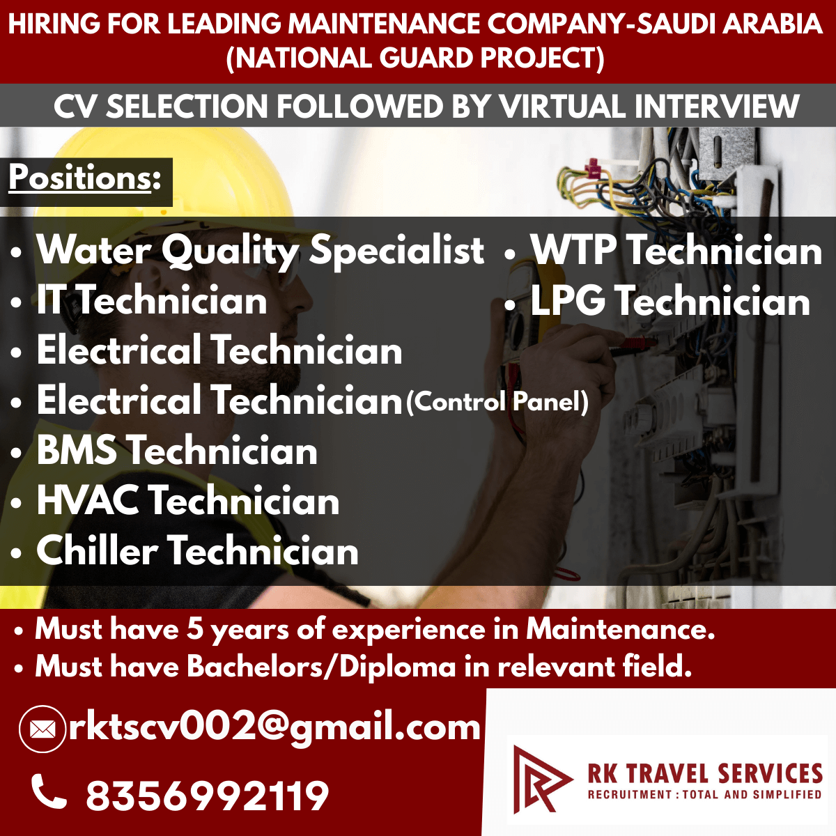 HIRING FOR LEADING MAINTENANCE COMPANY-SAUDI ARABIA (NATIONAL GUARD PROJECT)