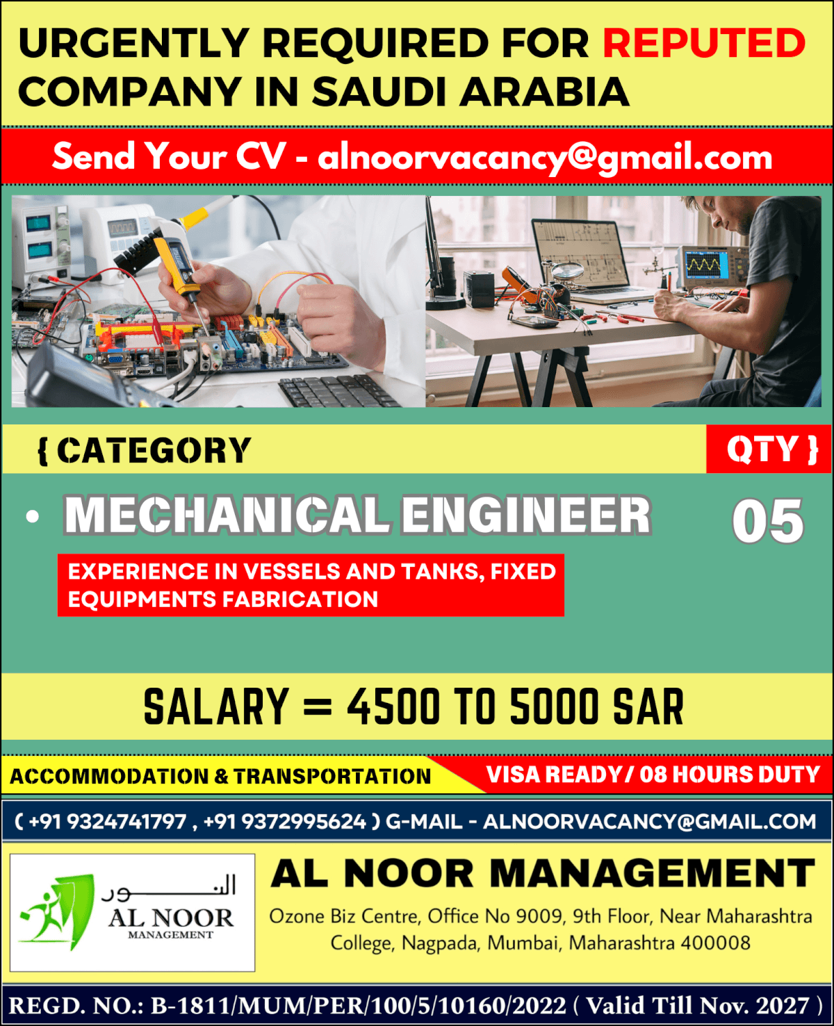 URGENTLY REQUIRED FOR REPUTED COMPANY IN SAUDI ARABIA URGENTLY REQUIRED FOR REPUTED COMPANY IN SAUDI ARABIA