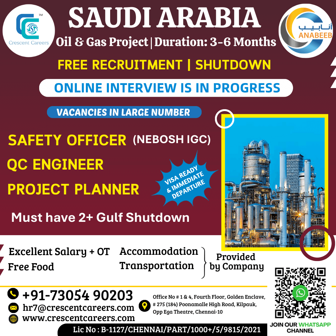 FREE RECRUITMENT FOR SAUDI ARABIA