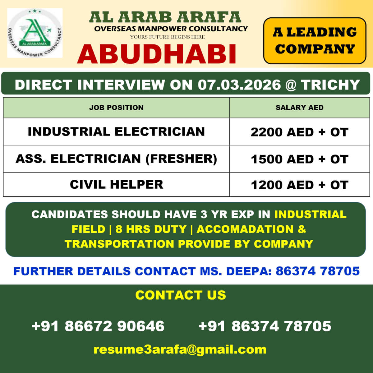 DIRECT INTERVIEW ON 07.03.2026 @ TRICHY DIRECT INTERVIEW ON 07.03.2026 @ TRICHY