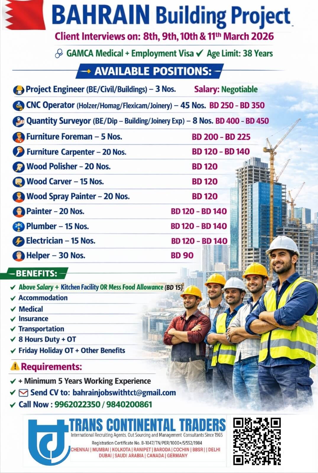 HIRING FOR BUILDING CONSTRUCTION PROJECT-BAHRAIN