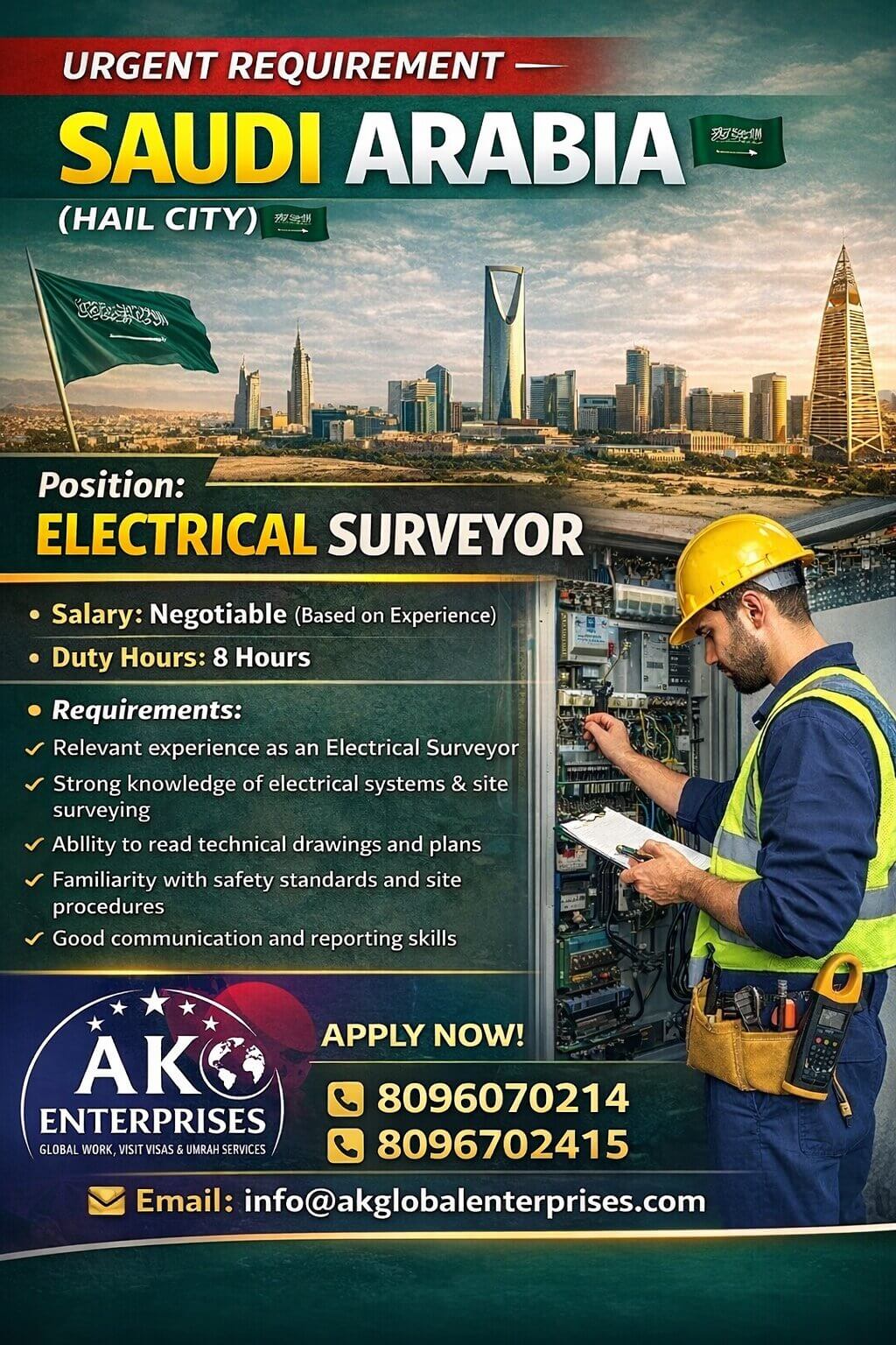 URGENT REQUIREMENT - SAUDI ARABIA (HAIL CITY) Position: Electrical Surveyor