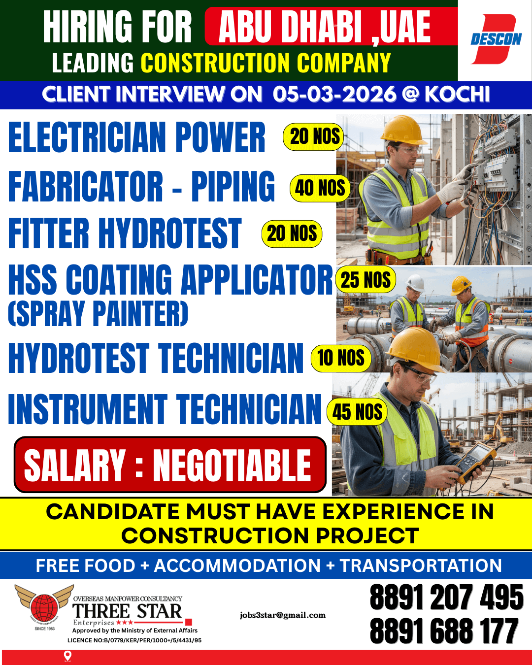 Leading Construction Company – Large Number of Vacancies!*