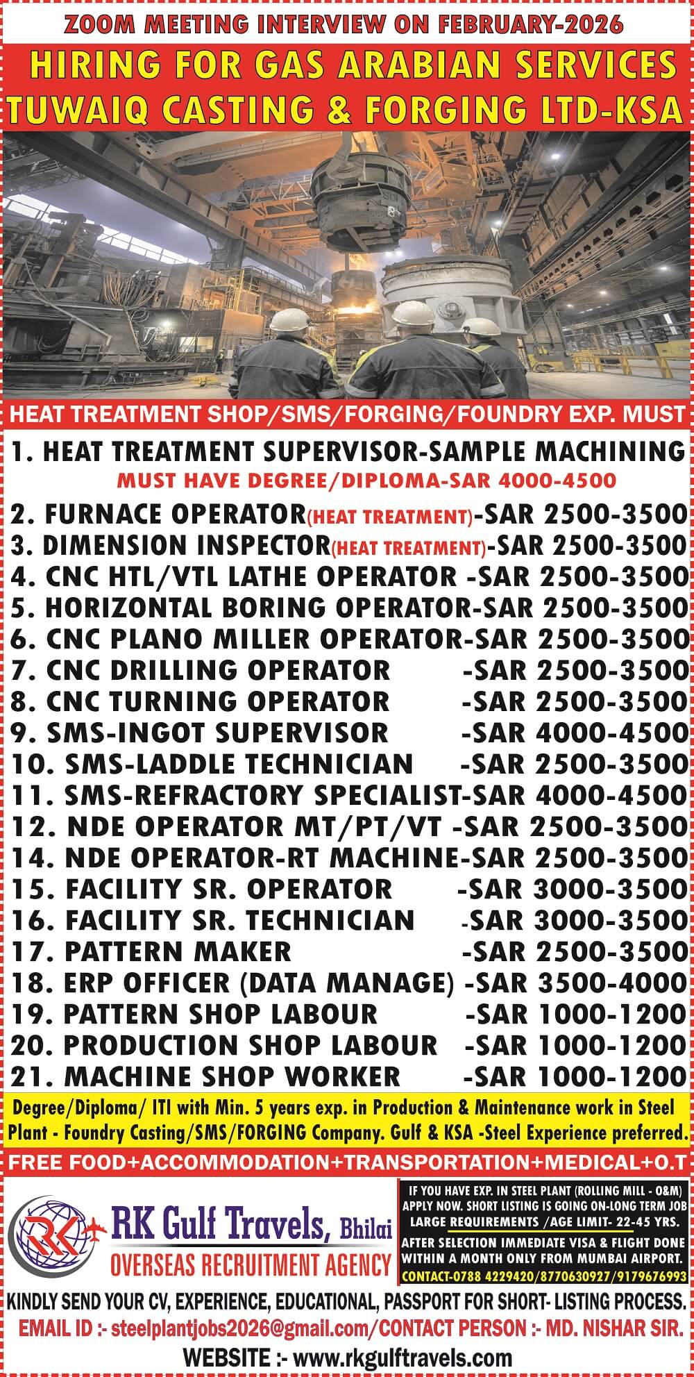 HIRING FOR A GAS ARABIA COMPANY FOR THEIR TUWAIQ STEEL - KSA