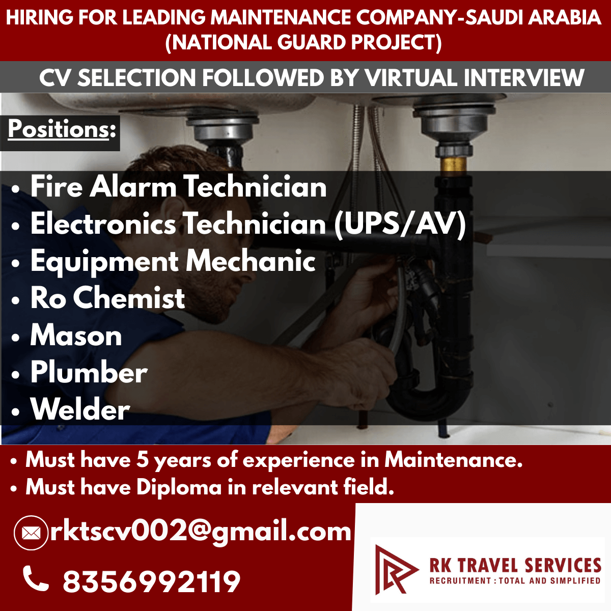 HIRING FOR LEADING MAINTENANCE COMPANY-SAUDI ARABIA (NATIONAL GUARD PROJECT)