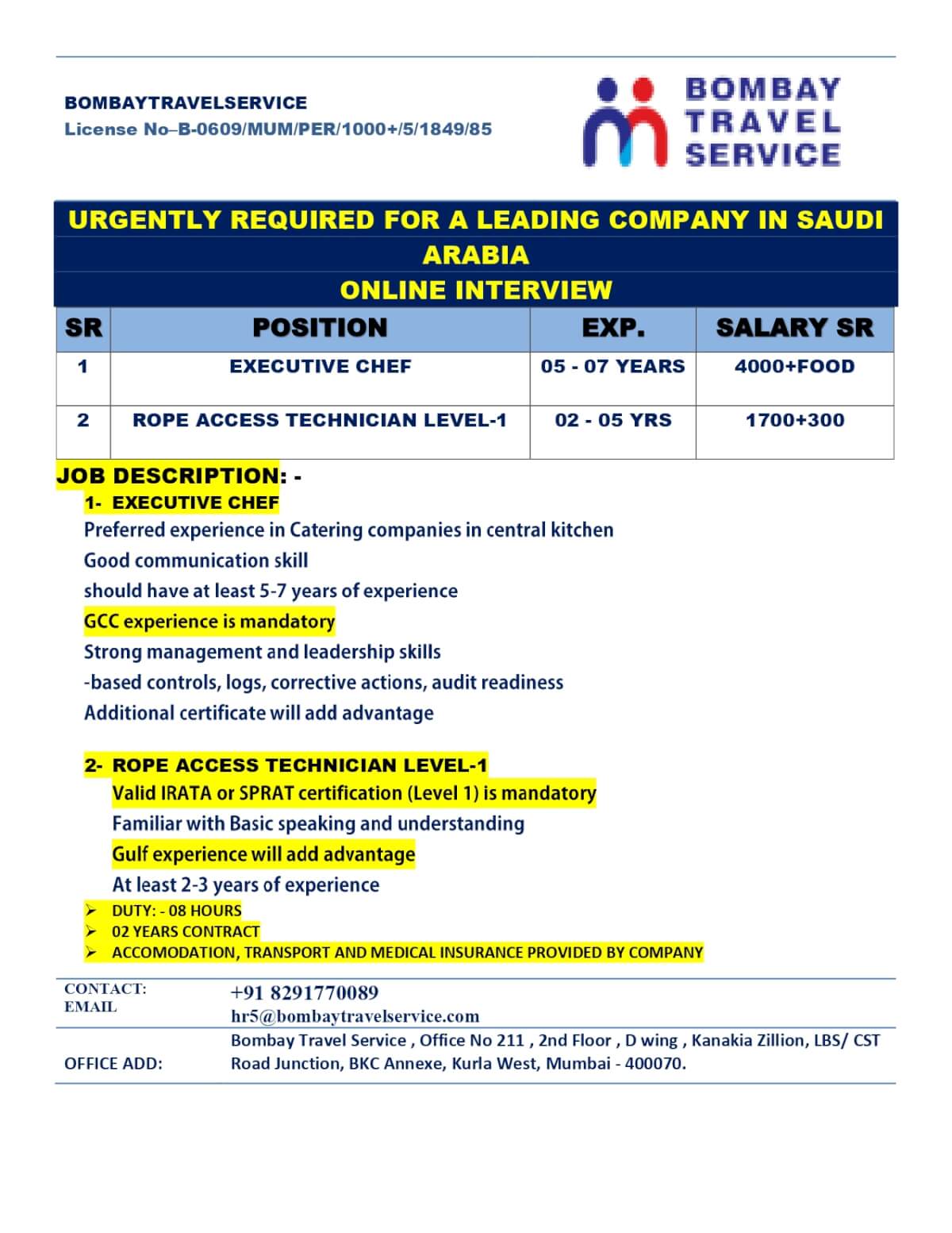 URGENTLY HIRING EXECUTIVE CHEF FOR SAUDI ARABIA URGENTLY HIRING EXECUTIVE CHEF FOR SAUDI ARABIA