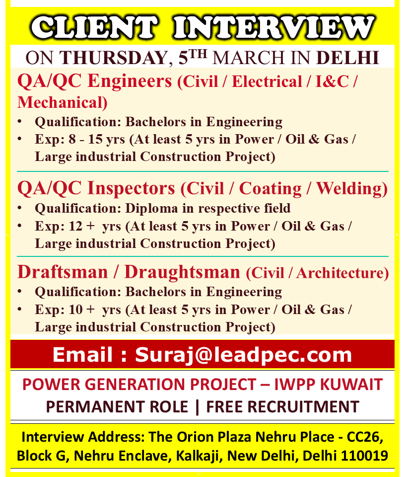 QA QC Engineers / Inspectors