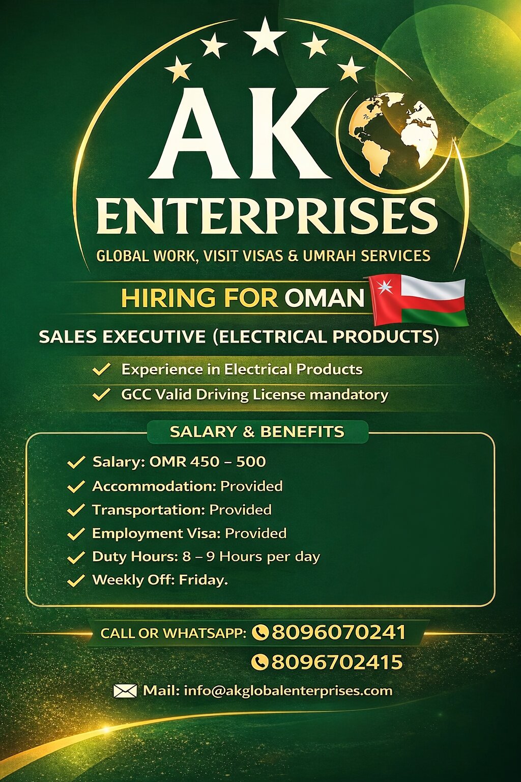 Hiring for Oman – Sales Executive (Electrical Products)