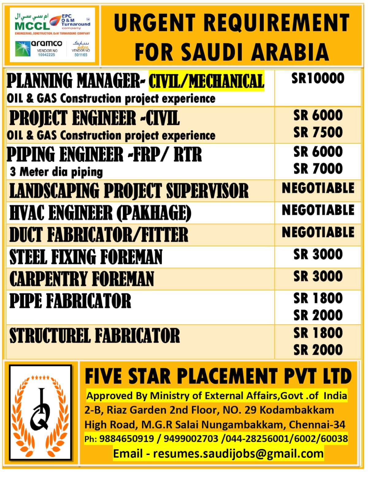 URGENT REQUIREMENT FOR SAUDI ARABIA URGENT REQUIREMENT FOR SAUDI ARABIA