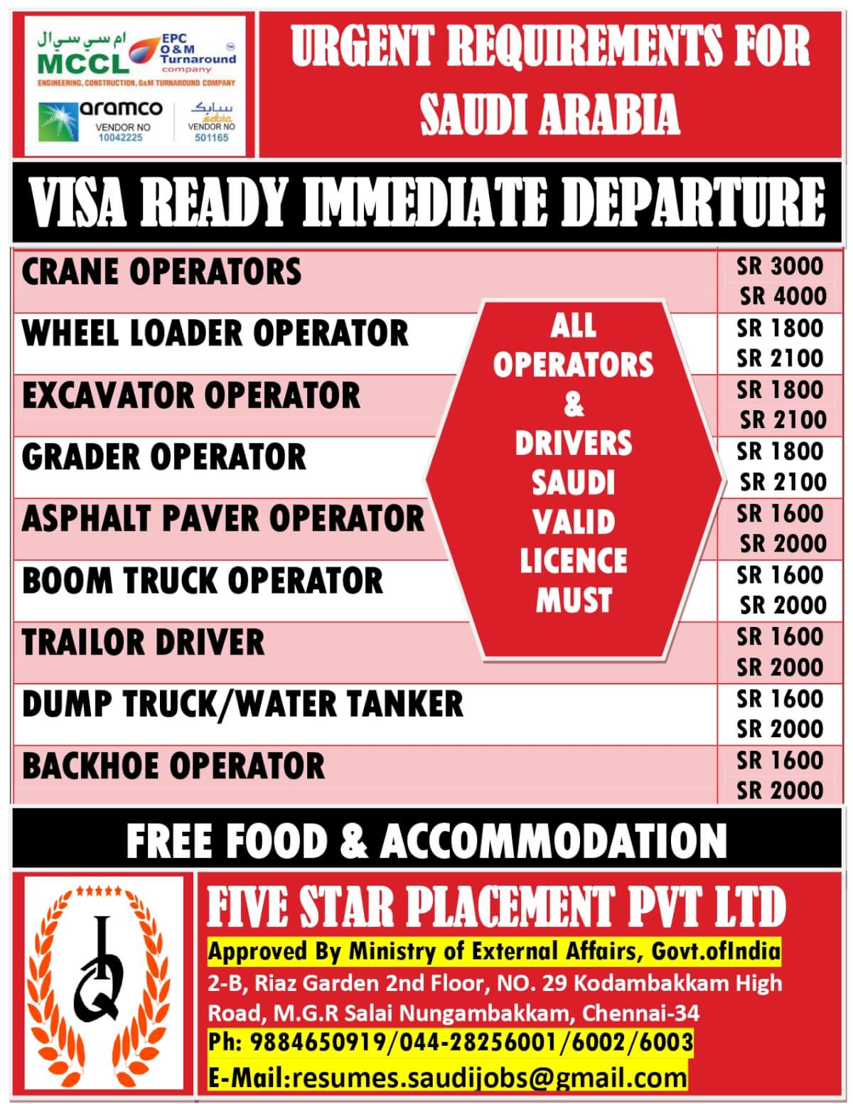 URGENT REQUIREMENT FOR SAUDI ARABIA URGENT REQUIREMENT FOR SAUDI ARABIA