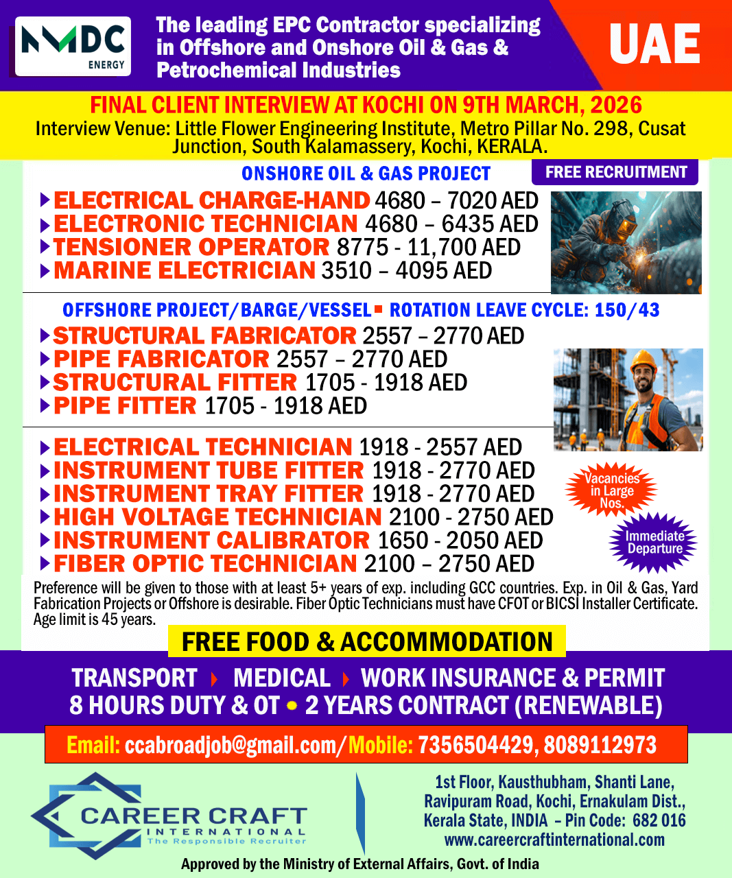 Client Interview at Kochi on 9th March, 2026 for NMDC, Abu Dhabi -