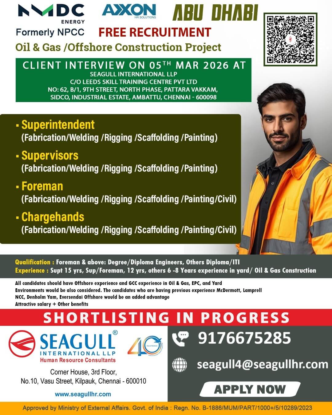 FREE & VERY URGENT REQUIREMENTS FOR OIL & GAS OFFSHORE CONSTRUCTION LONG TIME PROJECT AT ABU DHABI - UAE