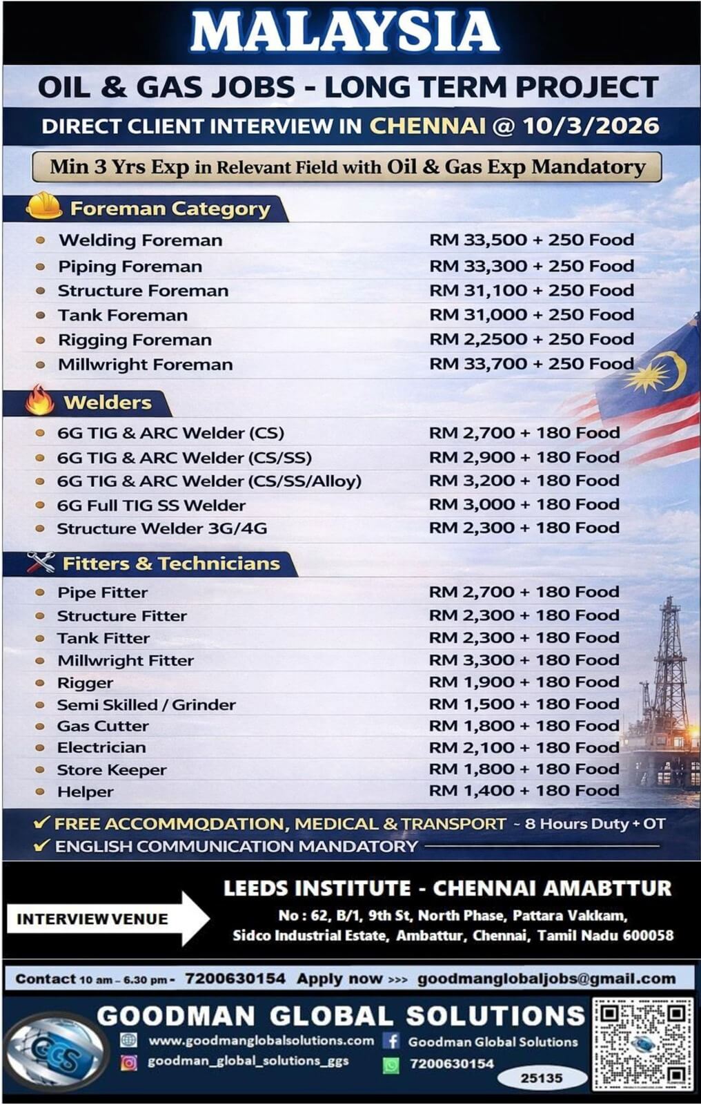MALAYSIA - OIL &GAS - LONG TERM PROJECT DIRECT CLIENT INTERVIEW IN CHENNAI @ 10/03/2026 MALAYSIA - OIL &GAS - LONG TERM PROJECT DIRECT CLIENT INTERVIEW IN CHENNAI @ 10/03/2026
