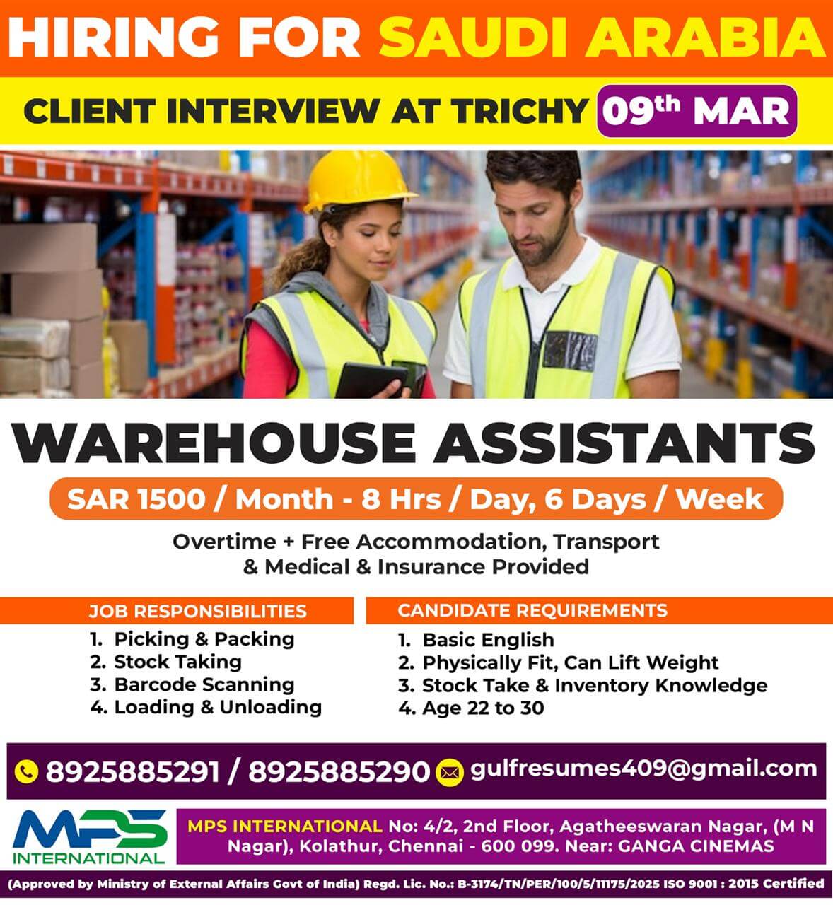 HIRING FOR SAUDI ARABIA CLIENT INTERVIEW AT TRICHY ON 09.03.2026 HIRING FOR SAUDI ARABIA CLIENT INTERVIEW AT TRICHY ON 09.03.2026