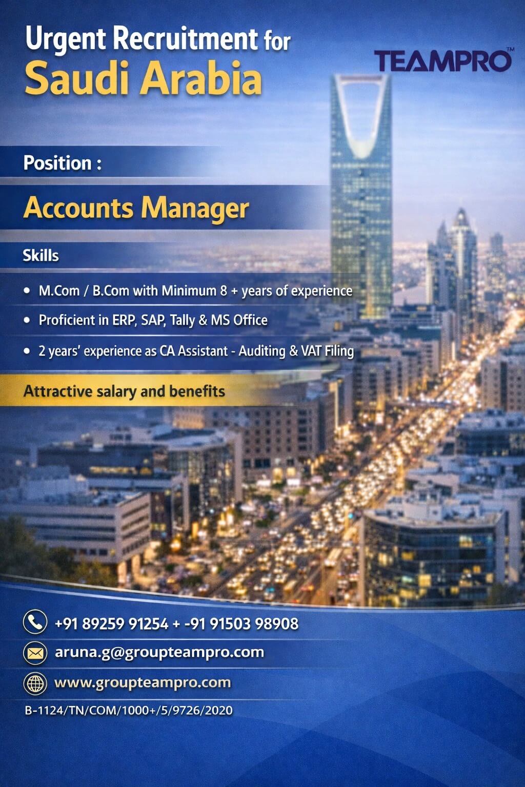 ? Urgent Hiring – Accounts Manager | Saudi Arabia ? Urgent Hiring – Accounts Manager | Saudi Arabia