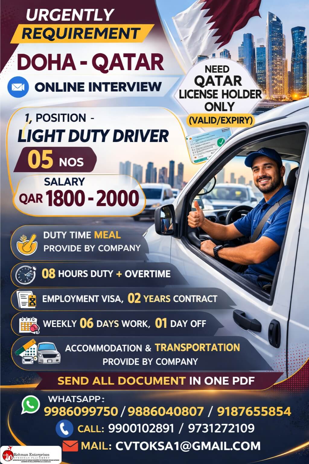 URGENTLY REQUIRED FOR DOHA QATAR-ONLINE INTERVIEW URGENTLY REQUIRED FOR DOHA QATAR-ONLINE INTERVIEW